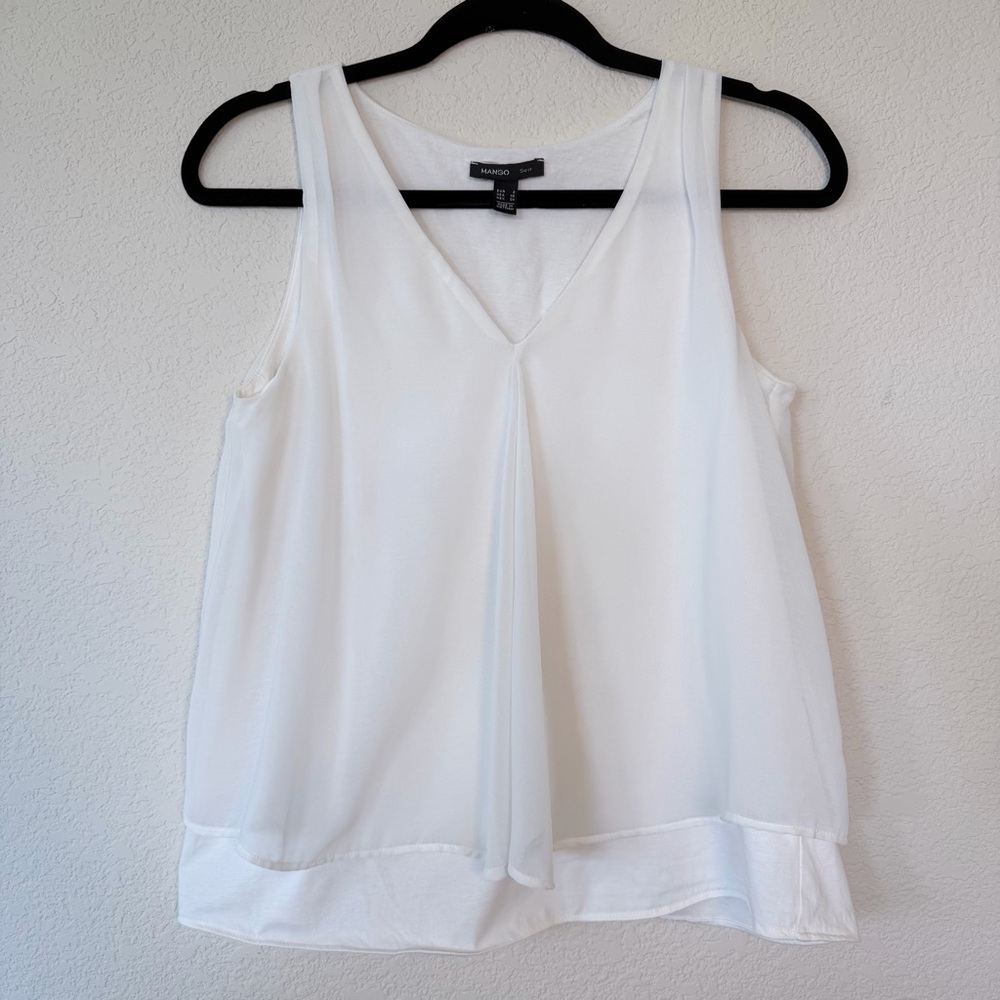 MANGO White V-Neck Sleeveless Blouse Size XS